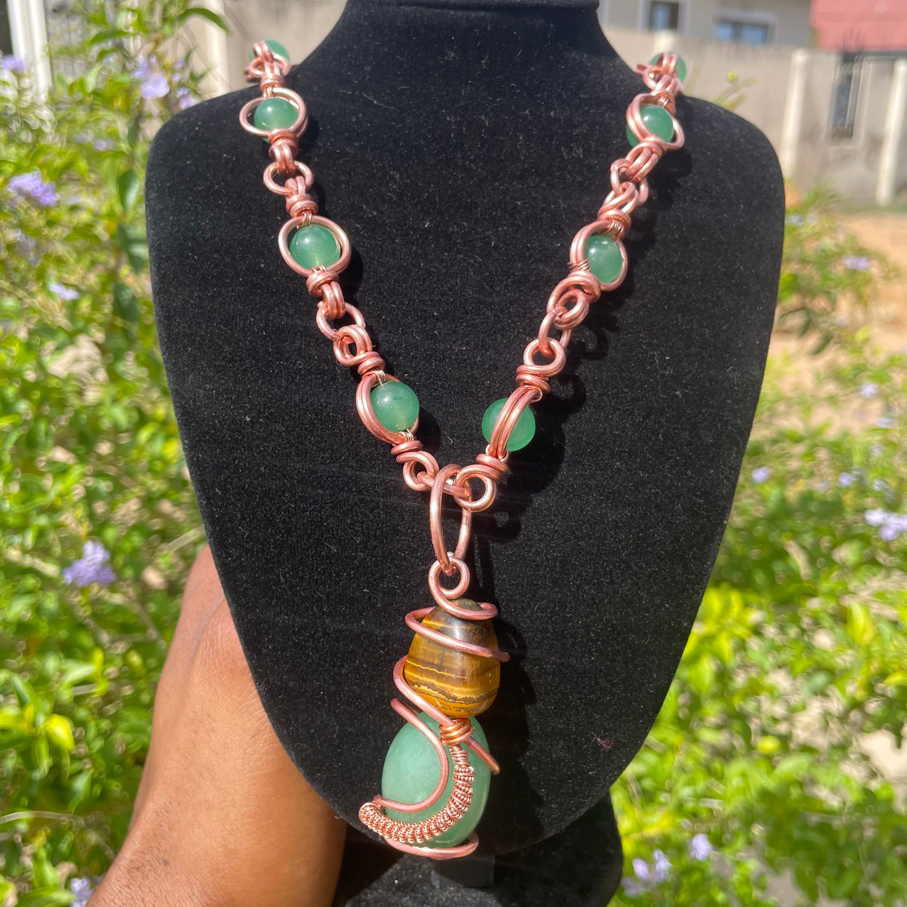 Green Aventurine & Tiger Eye Gemstone masterpiece Necklace for Protection, Prosperity and Inner Peace