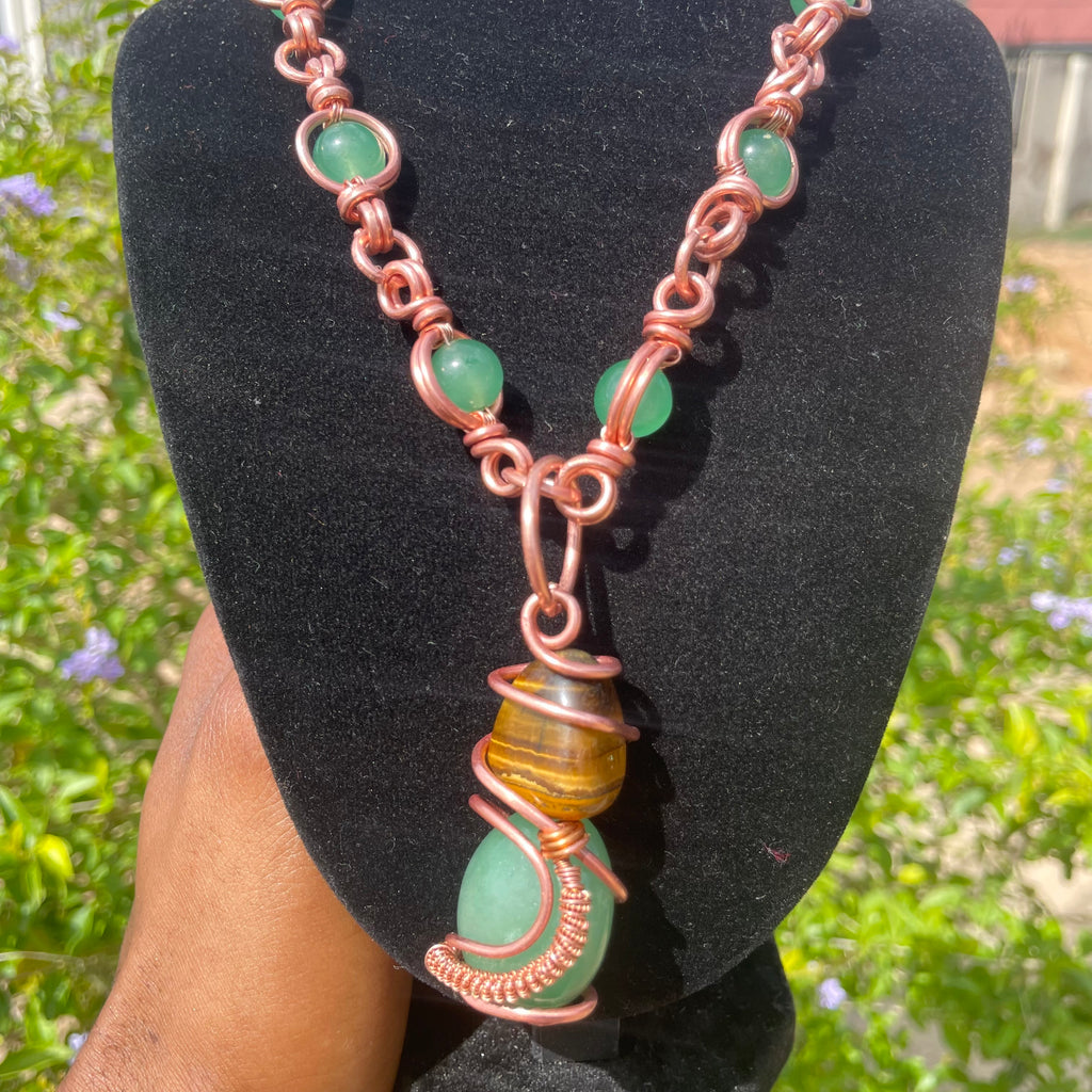 Green Aventurine & Tiger Eye Gemstone masterpiece Necklace for Protection, Prosperity and Inner Peace