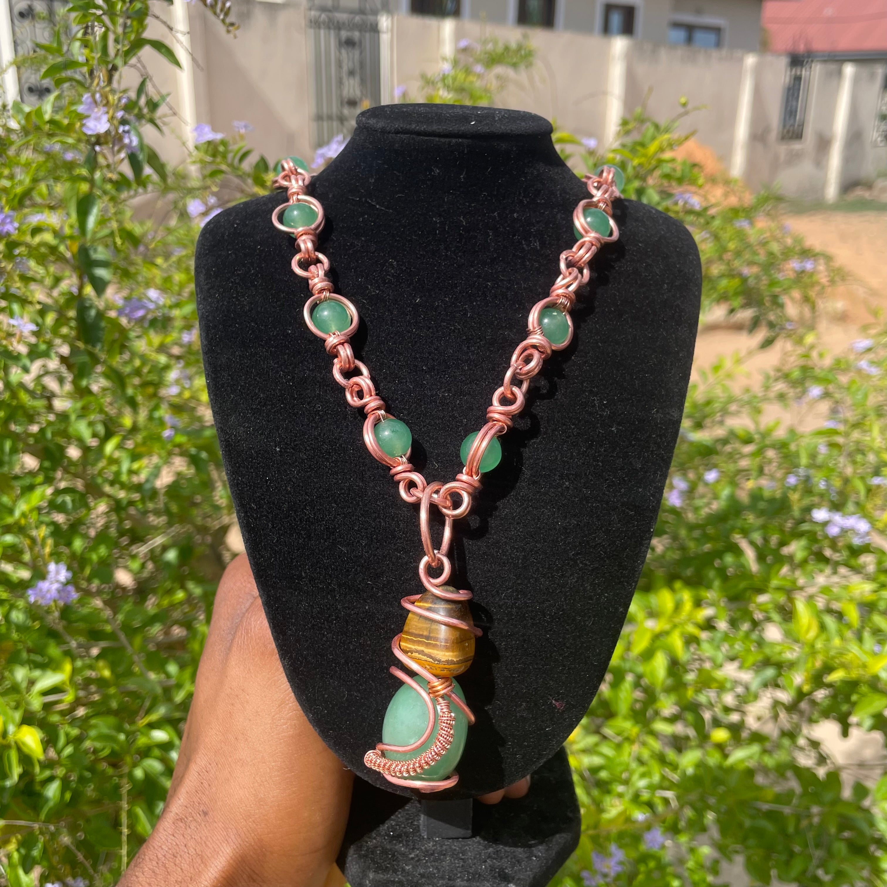 Green Aventurine & Tiger Eye Gemstone masterpiece Necklace for Protection, Prosperity and Inner Peace