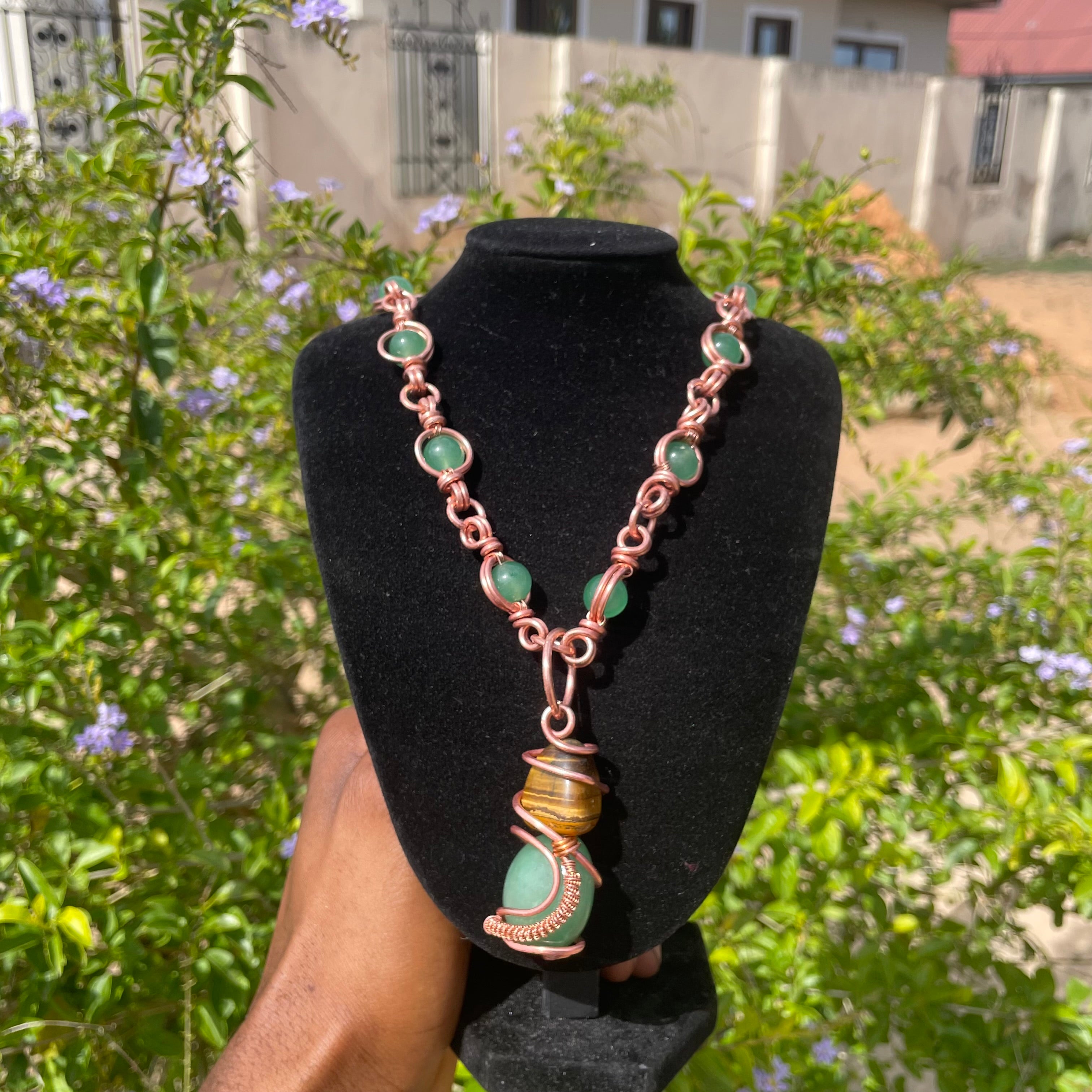 Green Aventurine & Tiger Eye Gemstone masterpiece Necklace for Protection, Prosperity and Inner Peace